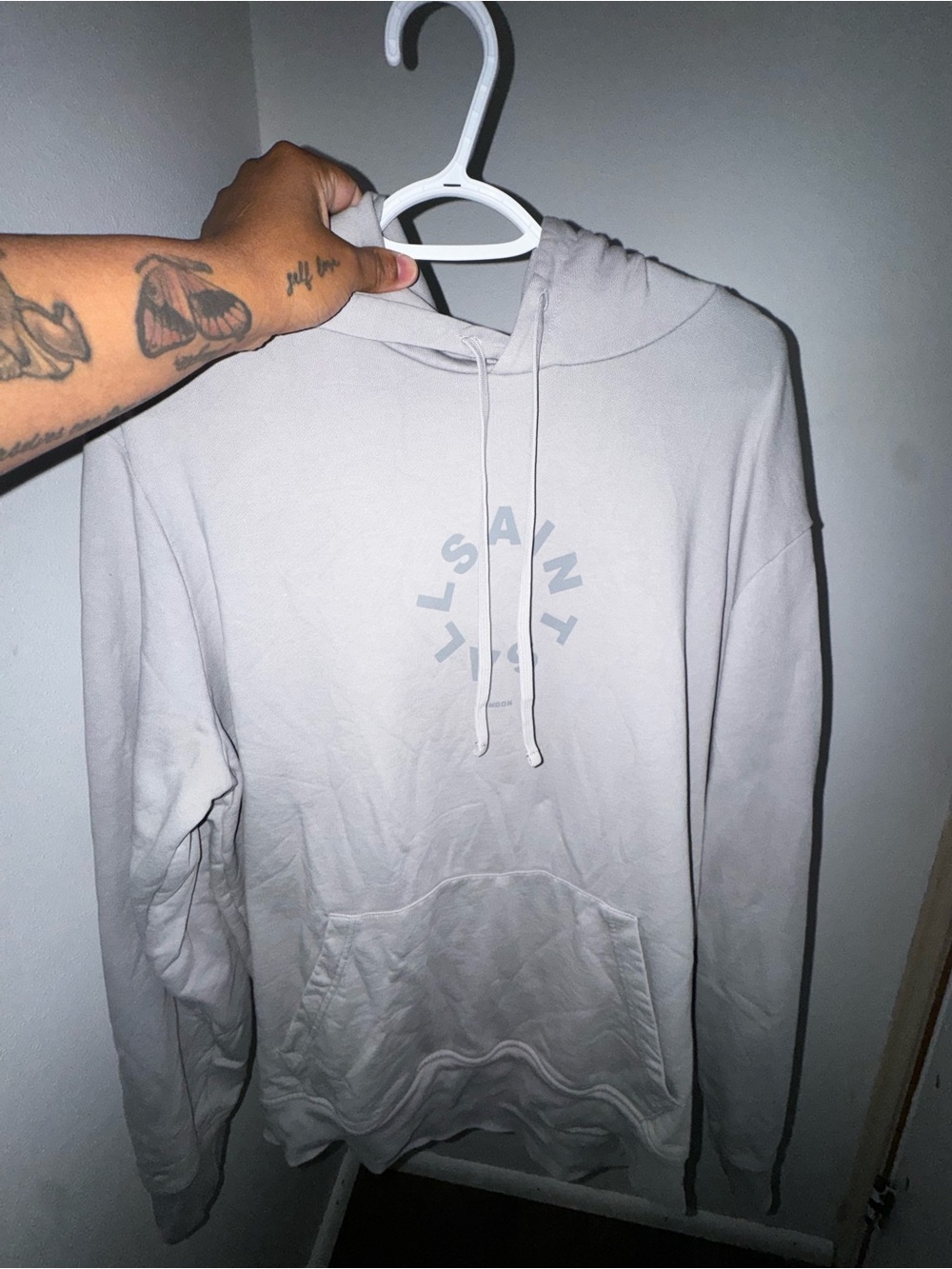 All Saints Light Gray Pullover Hoodie with Subtle Logo
